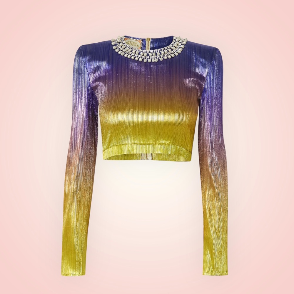 NWT Miss Sohee Purple to gold ombré metallic crop top (Sz M)